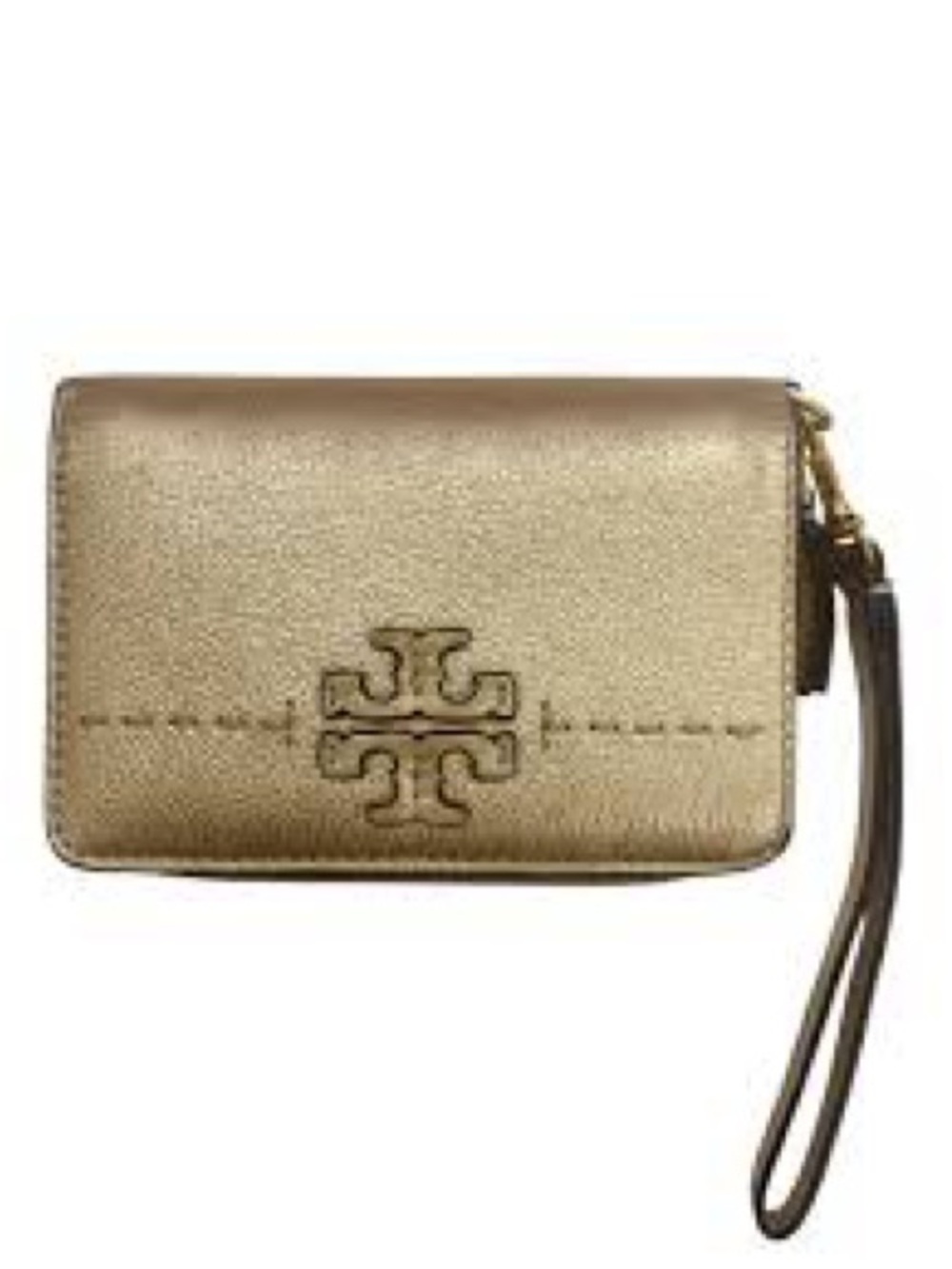 Tory Burch MCGRAW BI-FOLD WALLET Metallic Gold Leather Zip Medium Wallet 203